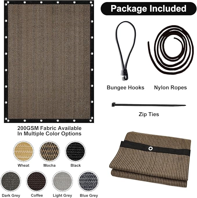 Artpuch 90% Sun Shade Cloth, 8 x 10 FT Pergola Shade Cover Canopy with Grommets, Sun Screen Fabric Tarp for Patio, Outdoor, Garden, Backyard, Mocha