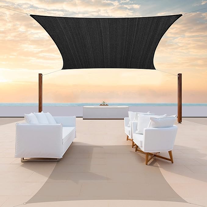 ColourTree TAPR1616 Custom Size 12' x 13' Black Sun Shade Sail Canopy UV Block UPF50 Rectangle - Commercial Standard Heavy Duty - 190 GSM - 3 Years Warranty
