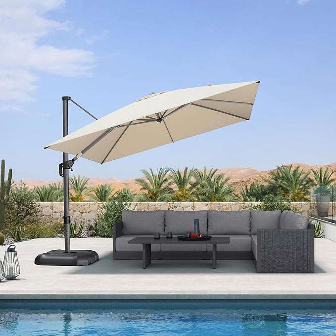 PURPLE LEAF 10 Feet Patio Umbrella Outdoor Cantilever Square Umbrella Aluminum Offset Umbrella with 360-degree Rotation for Garden Deck Pool Patio, Beige