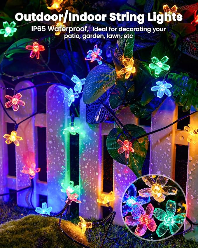 Brightown 2 Pack Total 52FT 120 LED Flower Solar String Lights Outdoor Waterproof Fairy Lights for Garden Yard Fence Patio Christmas Tree Wedding Party Decor, Multicolor