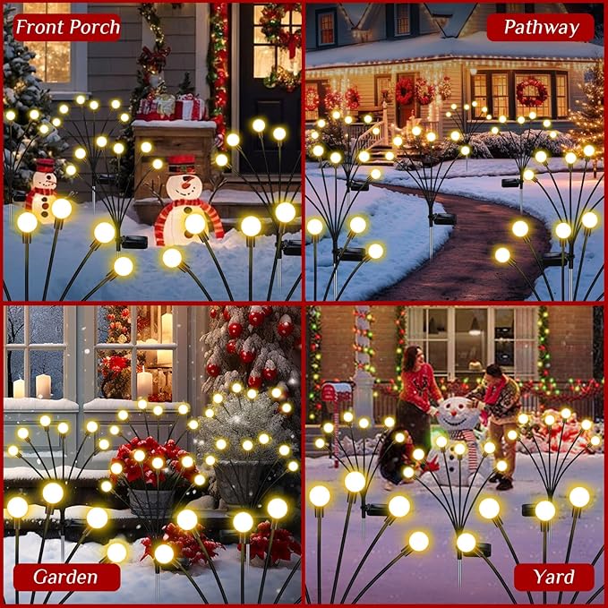 Solar Firefly Lights 16 LED Swaying Outdoor Waterproof Decorative Lights for Yard Patio Pathway Lawn Decorations (2 Pack, 8 Heads)