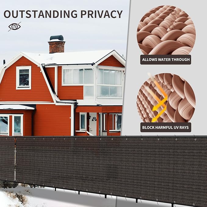 LOVE STORY Custom Size 3.3'x30' Brown Balcony Privacy Screen,UV Block Privacy Fence Screen,90% Shield for Outdoor Pool Garden Apartment Railing