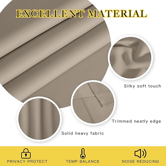 NICETOWN Blackout Curtain Drape 72 inch Long - Grommet Noise Reducing Thermal Insulated Modern Window Treatments for Bedroom Living Room (1 Panel, 52 x 72 Inch, Taupe)