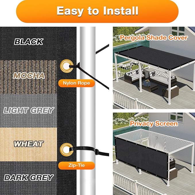 Artpuch Outdoor Pergola Shade Cover 17x21 FT Sun Shade Cloth with Grommets Black 90% UV Protection Canopy Patio Privacy Screen (Customized Available)