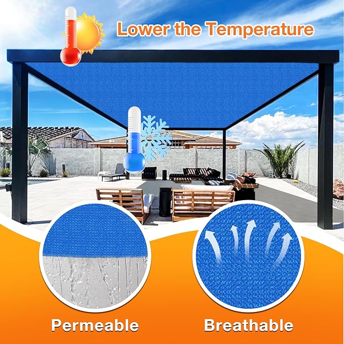Artpuch Outdoor Pergola Shade Cover 10' X 24' Sun Shade Cloth with Grommets, 90% UV Protection Canopy Patio Privacy Screen (Customized Available) GN107, Blue