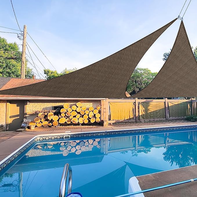 E&K Sunrise 5' x 5' x 5' Sun Shade Sail Triangle Canopy Shade Cover UV Block for Patio Backyard Garden Outdoor (Brown)