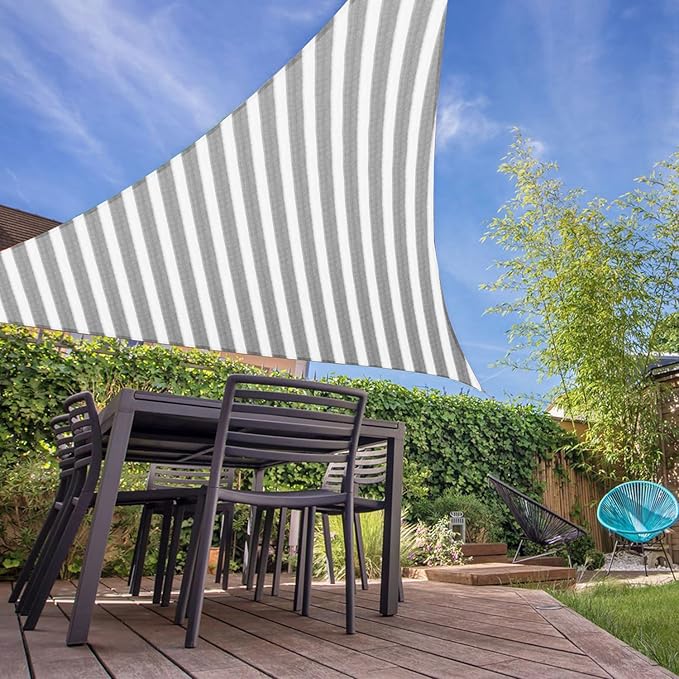 E&K Sunrise 22' x 22' x 22' Sun Shade Sail Triangle Canopy Shade Cover UV Block for Patio Backyard Garden Outdoor (Gray White Strip)