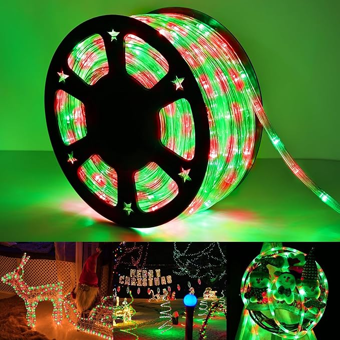 150ft LED Rope Lights Outdoor, 1080 LED Connectable and Flexible Tube Lights with 8 Modes, Waterproof LED Rope Lighting for Garden Patio Pool Bedroom PartyIndoor Outdoor Christmas Decor (Red & Green)