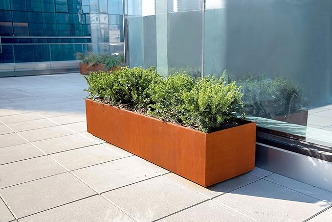 Plantercraft Large Planters for Outdoor Plants - 48x18x30 Corten Steel Rectangular Planter Box | Extra Large Outdoor Planters for Modern Patio, Deck & Privacy Screen