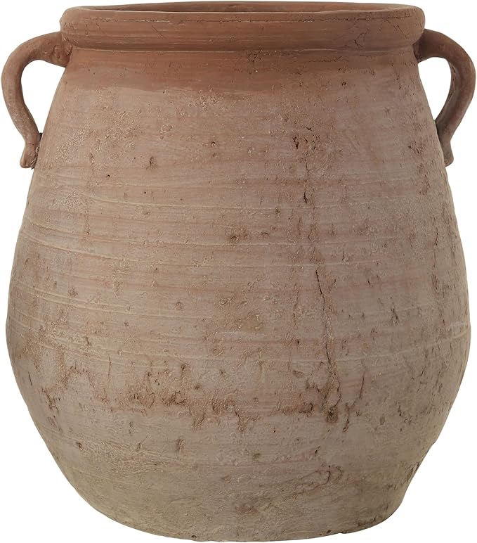 Creative Co-Op Large Orange & Whitewashed Terracotta Urn