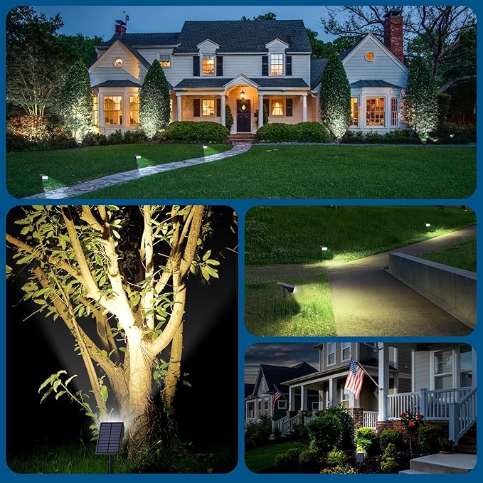 12Pack Solar Spot Lights Outdoor, Solar Lights Outdoor Waterproof with 4 Light Mode 2-in-1 Landscape Spotlights Solar Powered Yard Garden Outside Flood Light for House Pathway Tree (Cool White)
