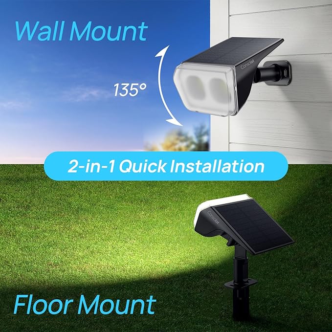 Consciot Solar Spot Lights Outdoor Waterproof, 24 LED Dusk-to-Dawn Solar Outdoor Lights, 2 in 1 Adjustable Wall Lights, Daylight Solar Landscape Spotlights for Garden Yard Wall Walkway, 6 Pack