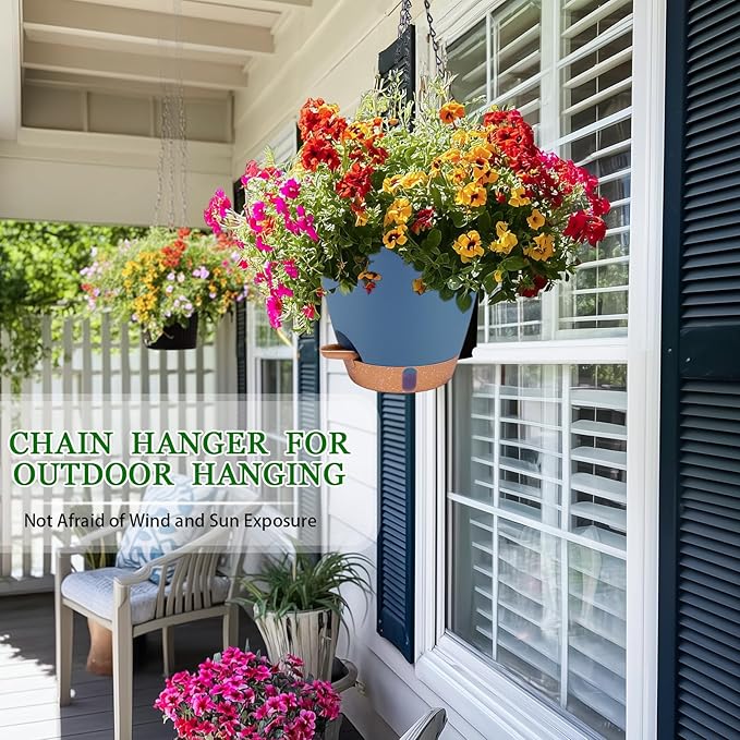 Hanging Planters for Indoor Plants 8 Inch, 2 Pack Hanging Baskets for Plants, Self Watering Hanging Flower Pots with Drainage Hole & 2 Kinds of Plant Hangers for Garden Home Decor (Navy Blue, 8 inch)