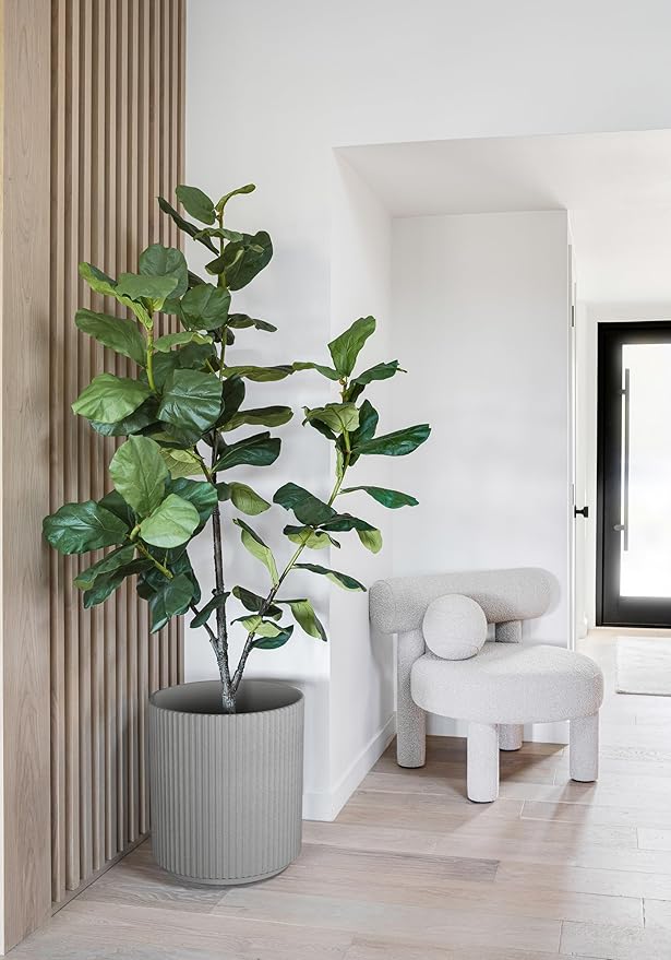 Veradek Mason Series Demi Planter - Large Round Planter for Indoor or Outdoor Patio/Balcony | Made from Plastic & Concrete with Drainage Holes | Modern Décor for Flowers, Trees, Tall Plants