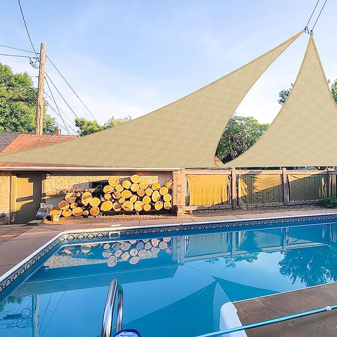 E&K Sunrise 26' x 26' x 26' Sun Shade Sail Triangle Canopy Shade Cover UV Block for Patio Backyard Garden Outdoor (Sand)