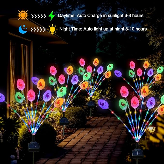 Lmtocs Solar Easter Decorations Outdoor Stake Lights, 2 Packs 16LED Solar Egg Lights for Easter Decor, Waterproof Outdoor Decor for Spring Garden Yard Pathway Lawn