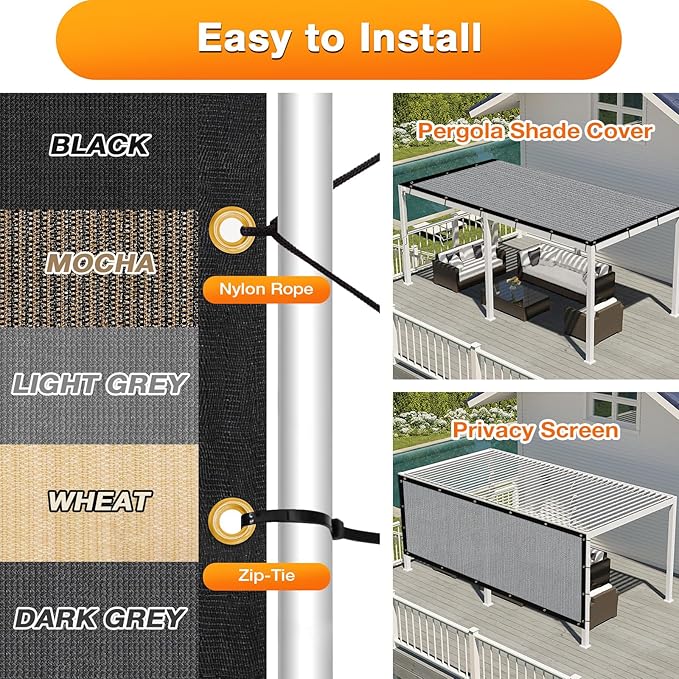 Artpuch Outdoor Pergola Shade Cover 8x15 FT Sun Shade Cloth with Grommets Light Grey 90% UV Protection Canopy Patio Privacy Screen (Customized Available)