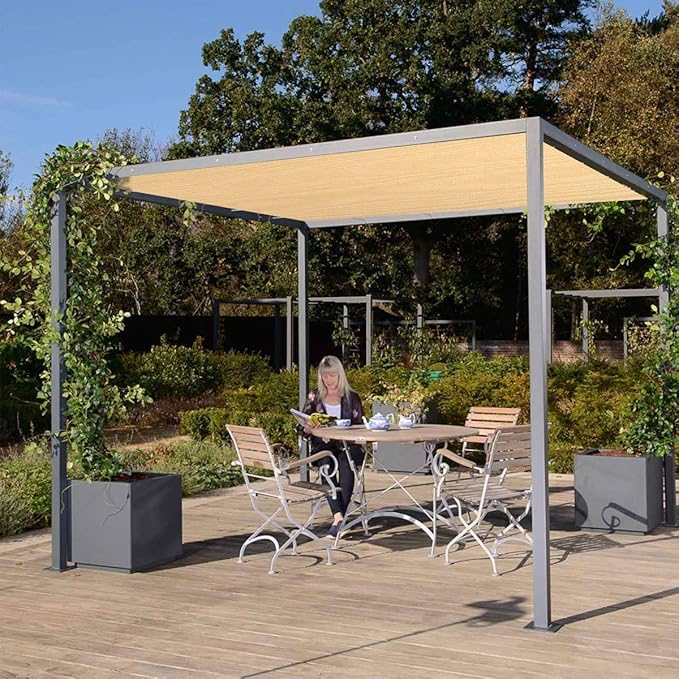 Eden's Decor Straight Flat-Edged Sun Shade Sail Rectangular 6' x 11' Beige UV-Blocking Outdoor Canopy Fabric Cloth Awning for Pergola Patio Garden Backyard Custom Size