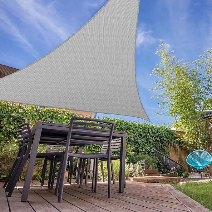E&K Sunrise 9' x 9' x 9' Sun Shade Sail Triangle Canopy Shade Cover UV Block for Patio Backyard Garden Outdoor (Light Gray)
