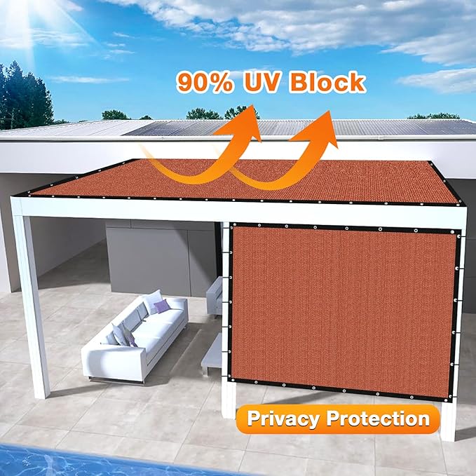 Artpuch 90% Sun Shade Cloth, 8 x 20 FT Pergola Shade Cover Canopy with Grommets, Sun Screen Fabric Tarp for Patio, Outdoor, Garden, Backyard, Rust Red