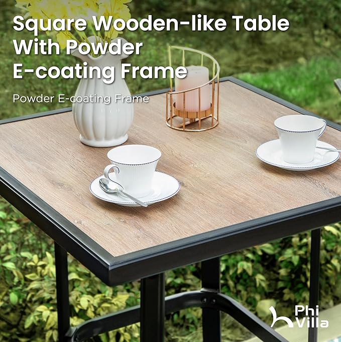 PHI VILLA 3 PCS Patio Swivel Bar Sets Textilene High Bistro Sets with 2 Outdoor Bar Stools and 1 Square Bar Table, Brown