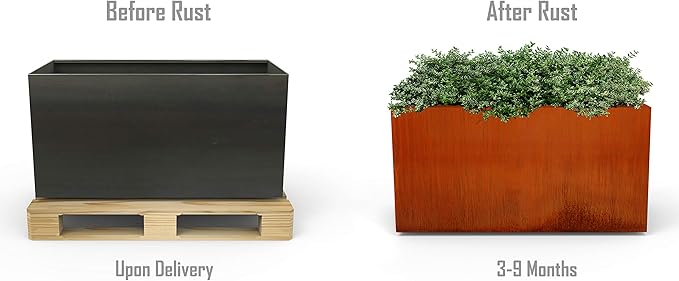 Plantercraft Large Rectangular Planters for Outdoor Plants - 48x12x36 Inch Corten Steel Planter | Extra Large Outdoor Planter Box for Privacy Screen, Patio, Deck & Commercial Use | Fully Assembled