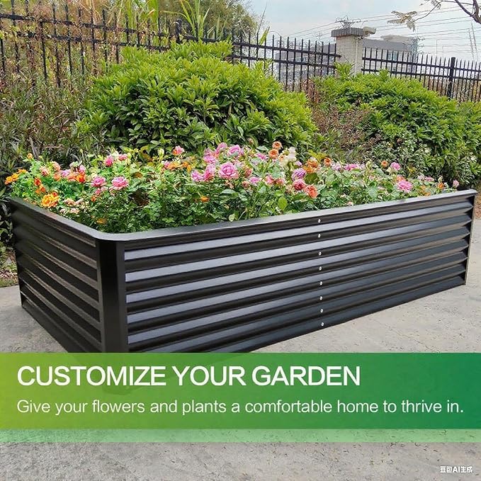 GARDMAX 6x3x1FT Raised Garden Bed Kit, Metal Planter Boxes Outdoor with Easy Assembly, Large Garden Bed for Vegetables, Fruits, Flower, Herbs Rectangle Dark Grey