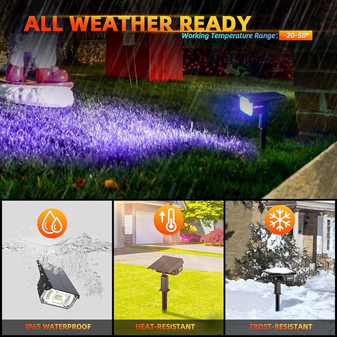 Solar Outdoor Lights,40 LEDs Color Changing RGB Solar Landscape Path Lights,USB & Solar Powered Multicoloured Spotlights,14 Colors Auto Cycling Spotlights for Yard,Garden,2 Pack