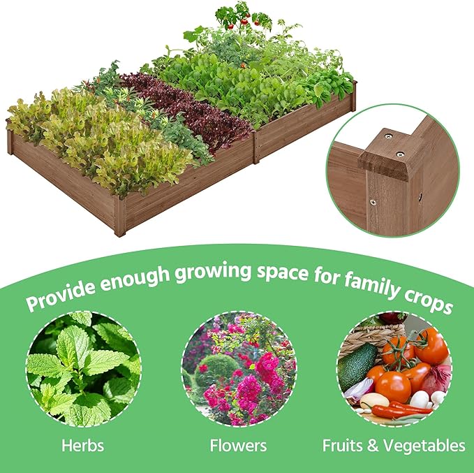 Yaheetech 8×4ft Wooden Horticulture Raised Garden Bed Divisible Elevated Planting Planter Box for Flowers/Vegetables/Herbs in Backyard/Patio Outdoor, 93 x 48 x 10in, Dark Brown