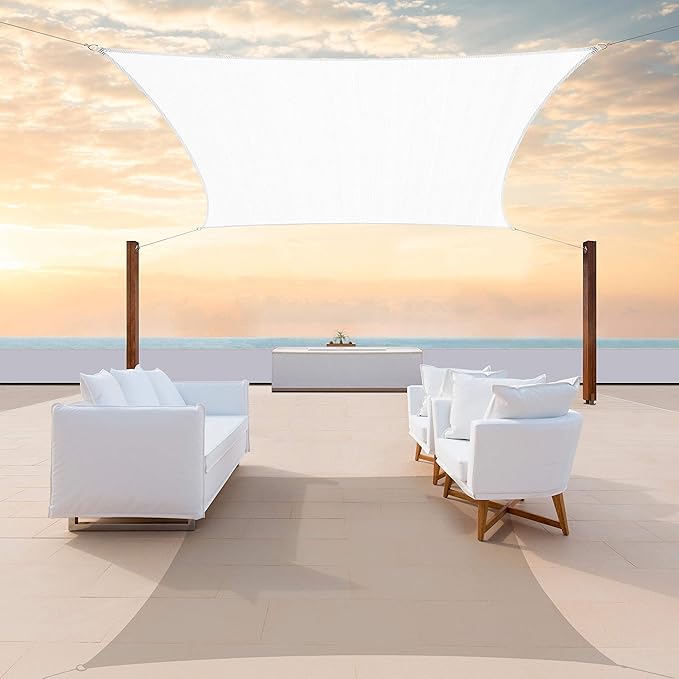 ColourTree TAPR1616 Custom Size 8' x 21' White Sun Shade Sail Canopy UV Block UPF50 Rectangle - Commercial Standard Heavy Duty - 190 GSM - 3 Years Warranty