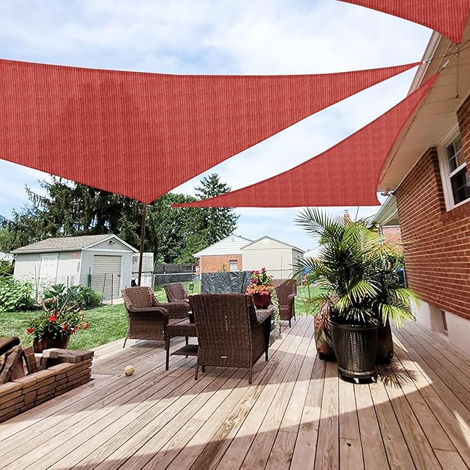 Patio Paradise 7' x 7' x 7' Sun Shade Sail Triangle Canopy Shade Cloth Fabric Sunlight Block Patio Pergola Cover HDPE Deck Awning for Outdoor Backyard Roof Shading, Red
