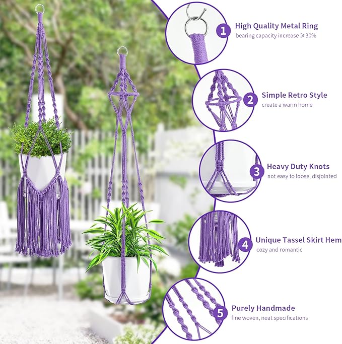 Macrame Plant Hangers, 6Pack Hanging Planters for Indoor Plants w/ 6 Set Hangers Kit Handmade Macromay Plant Hangers Indoor Flower Pots Holder Stand for Boho Home Décor (POTS NOT Included)