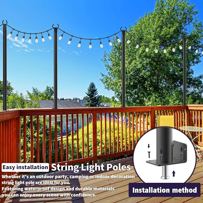 8Pack String Light Poles,5 Ft Light Poles for Outside String Lights,Outdoor Lights Pole with Fork,Metal Poles Stand for Patio Deck Backyard