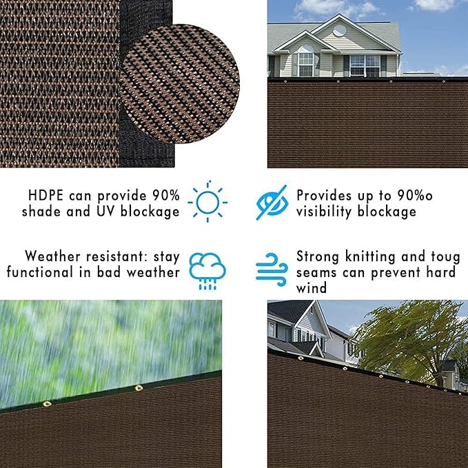UPGRADE Privacy Fence Screen 3'x69' Brown Outdoor 90% Visibility Blockage 170 GSM Mesh Shade Cover Panels for Backyard,Balcony,Home Decoration with Zip Ties,Customized Avaliable