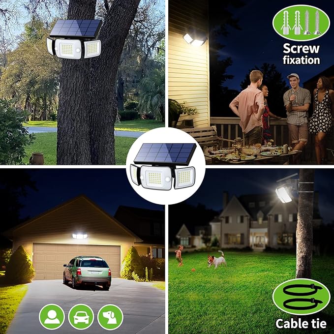 intelamp Solar Outdoor Lights,6000mAh Motion Sensor with Dual Sensors,Waterproof Solar Flood Lights 270°Wide Angle for Outside with 3 Modes
