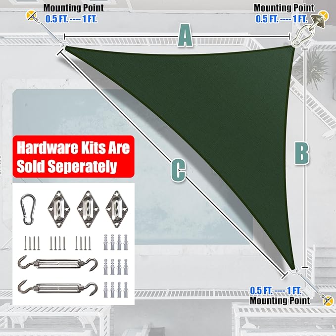 Amgo Custom Size 6' x 12' x 13.4' Green Right Triangle Sun Shade Sail Order to Make Canopy Awning UPF50+ AGSLT, 95% UV Blockage, Water & Air Permeable, 200GSM Commercial Standard (We Customize)