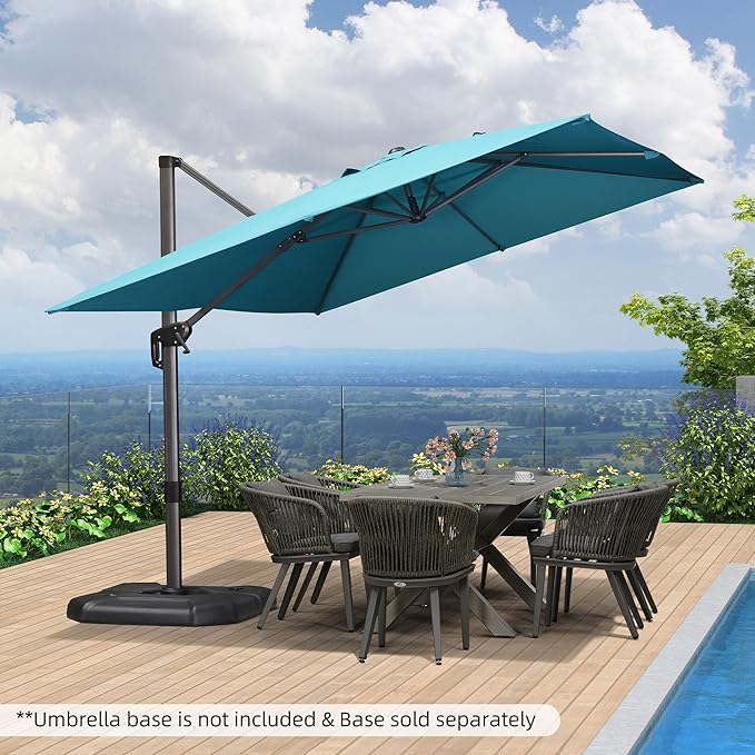 PURPLE LEAF 9' X 11.5' Patio Umbrella Outdoor Cantilever Rectangle Umbrella Aluminum Offset Umbrella with 360-degree Rotation for Garden Deck Pool Patio, Turquoise Blue