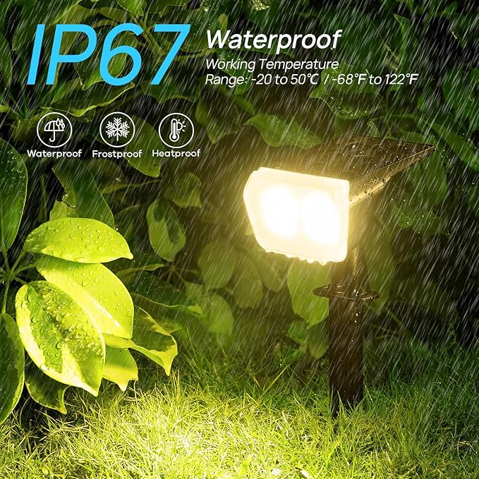 Consciot Solar Spot Lights Outdoor Waterproof, 24 LED Dusk-to-Dawn Solar Spotlight, 2 in 1 Adjustable Wall Lights, Warm White Solar Landscape Spotlights for Garden Yard Wall Walkway, 2 Pack