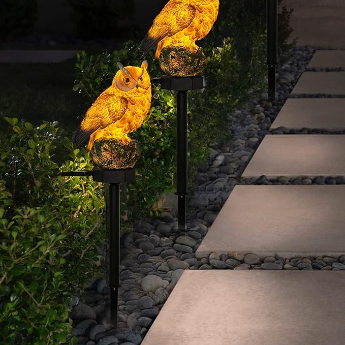Dazzle Bright 1 Pack Owl Figure Solar LED Lights, Resin Garden Waterproof Decorations with Stake for Outdoor Yard Pathway Outside Patio Lawn Decor to Scare Birds Away, Gifts for Women, Owl Lovers