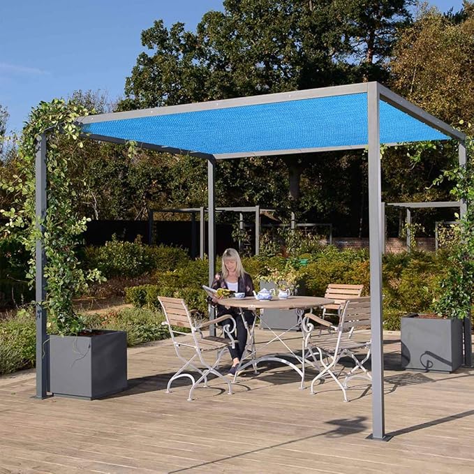 Eden's Decor Straight Flat-Edged Sun Shade Sail Rectangular 12' x 22' Blue UV-Blocking Outdoor Canopy Fabric Cloth Awning for Pergola Patio Garden Backyard Custom Size