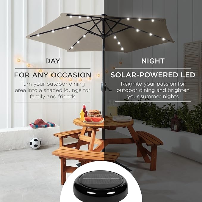 Best Choice Products 7.5ft Outdoor Solar Market Table Patio Umbrella for Deck, Pool w/Tilt, Crank, LED Lights - Beige