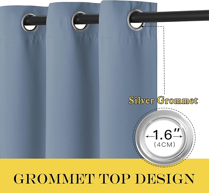 NICETOWN Room Darkening Short Curtain 54 inches Long for Living Room, Grommet Sound Reducing Thermal Insulated Curtains for Bedroom Nursery Window, 46W x 54L, 1 Piece, Stone Blue