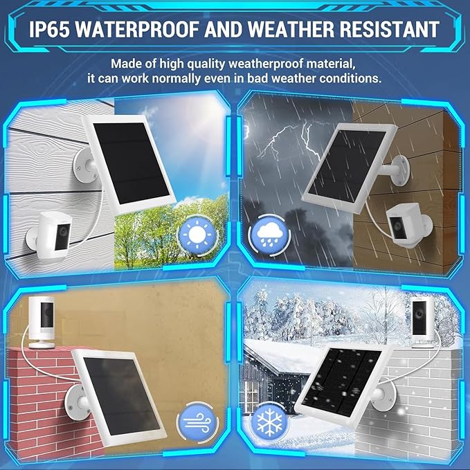 IP65 Solar Panel Outdoor for Ring Cameras (White 1P) Spotlight Cam Plus/Pro(Battery) Stick Up Cam/Pro Wireless Outdoor with 10FT/3M Long Cable Dustproof Waterproof