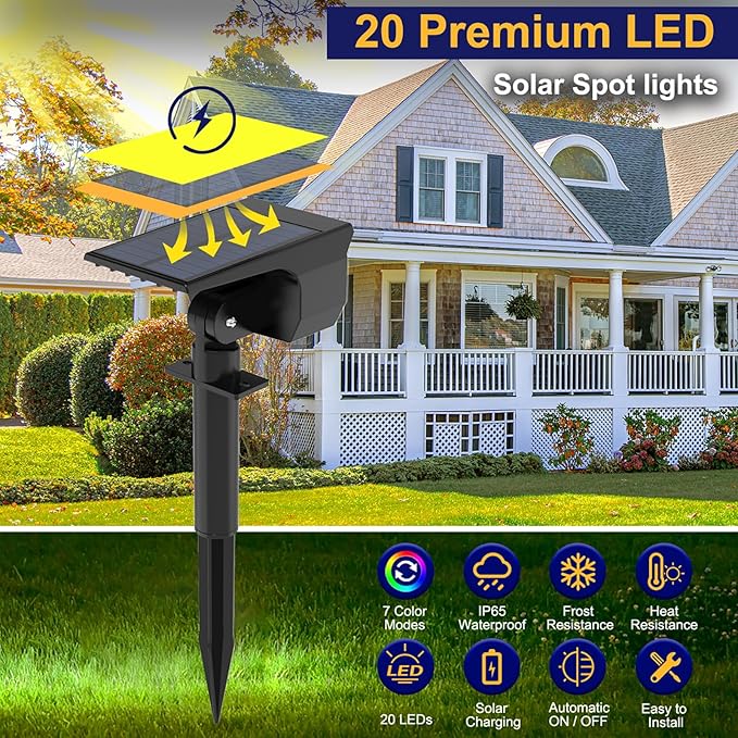 nipify 8 Pack Solar Spot Lights Outdoor Color Changing, 7 Modes Halloween RGB Solar Powered Waterproof Spotlight, Landscape Lighting for Outside Yard Garden Pathway