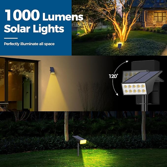 Solar Spot Lights Outdoor, Solar Lights Outdoor Waterproof IP65, 4 Lighting Modes Solar Powered Spotlights Yard Garden Landscape Pathway Solar Security Lights for Outside (Warm White, 6 Pack)