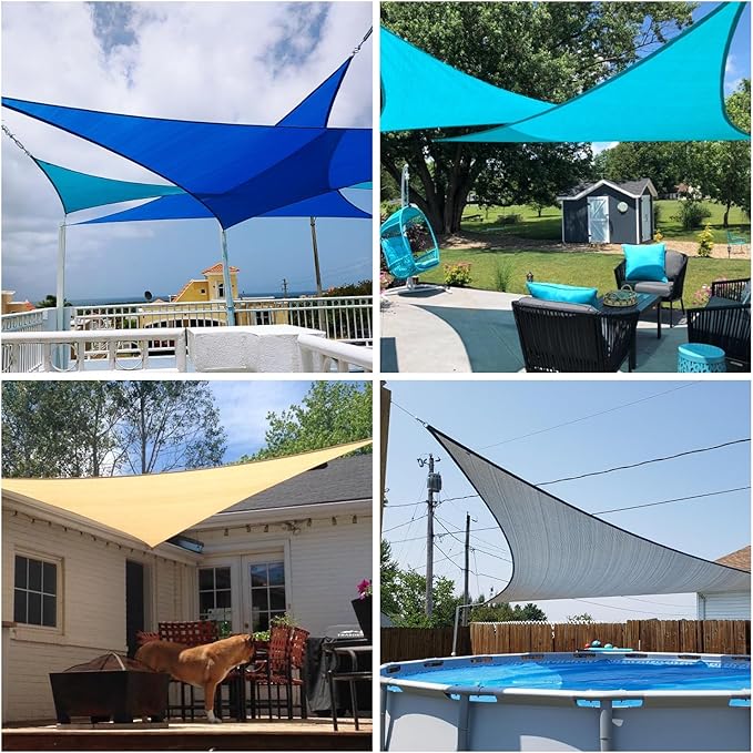 Patio Paradise 28' x 28' x 28' Sun Shade Sail Triangle Canopy Shade Cloth Fabric Sunlight Block Patio Pergola Cover HDPE Deck Awning for Outdoor Backyard Roof Shading, Beige