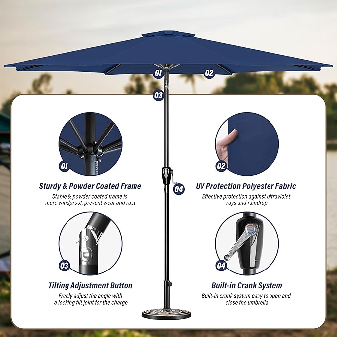 Simple Deluxe 9' Patio Umbrella Outdoor Table Market Yard Umbrella with Push Button Tilt/Crank