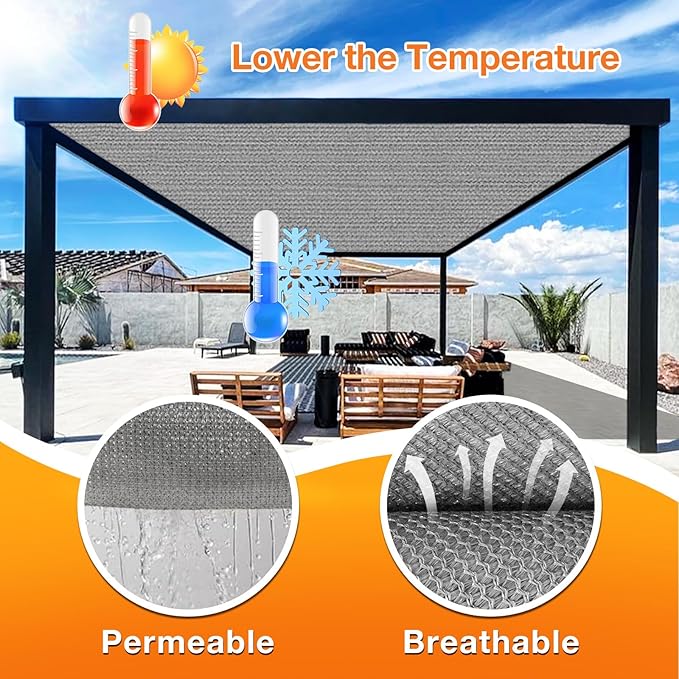 Artpuch Outdoor Pergola Shade Cover 16x19 FT Sun Shade Cloth with Grommets Light Grey 90% UV Protection Canopy Patio Privacy Screen (Customized Available)