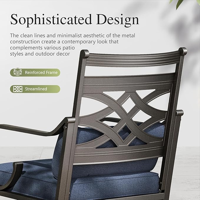 Sophia and William Swivel Outdoor Patio Dining Set for 8, Outdoor Table and Chairs, Removable Seat Cushions, Black 37" Patio Dining Table,Blue