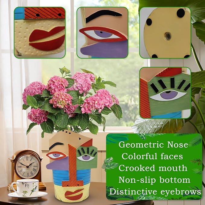 Abstract Face Planters Pots Head,Unique Head Planter for Indoor Plants,Funny Face Flower Pot,Colorful Plant Pots for Outdoor Garden Decor and Home Art Decoration(Eclectic)